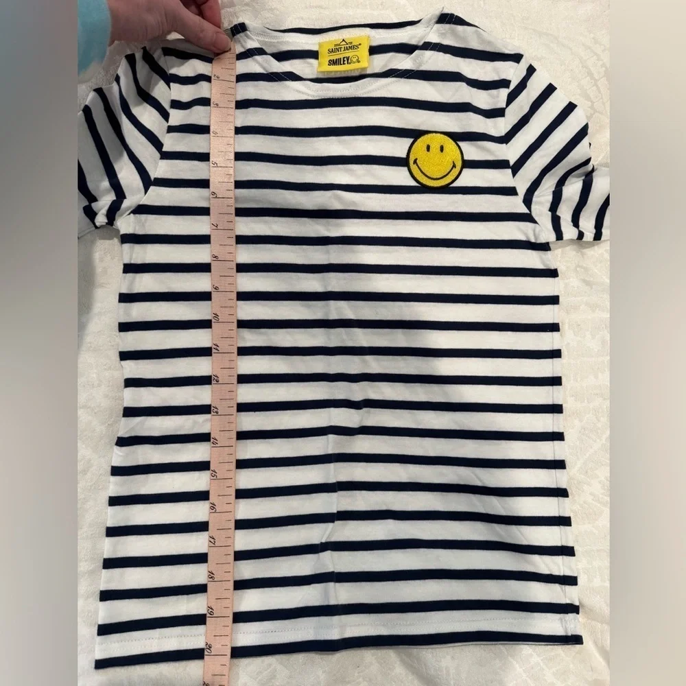 Saint James smiley shirt navy and white crew neck